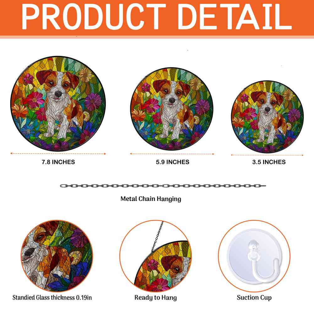 Personalized Jack Russell Dog stained-glass-inspired suncatcher by Foswick