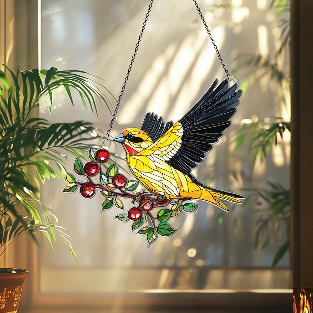 Personalized Gold Finch Bird acrylic Christmas ornament by Foswick