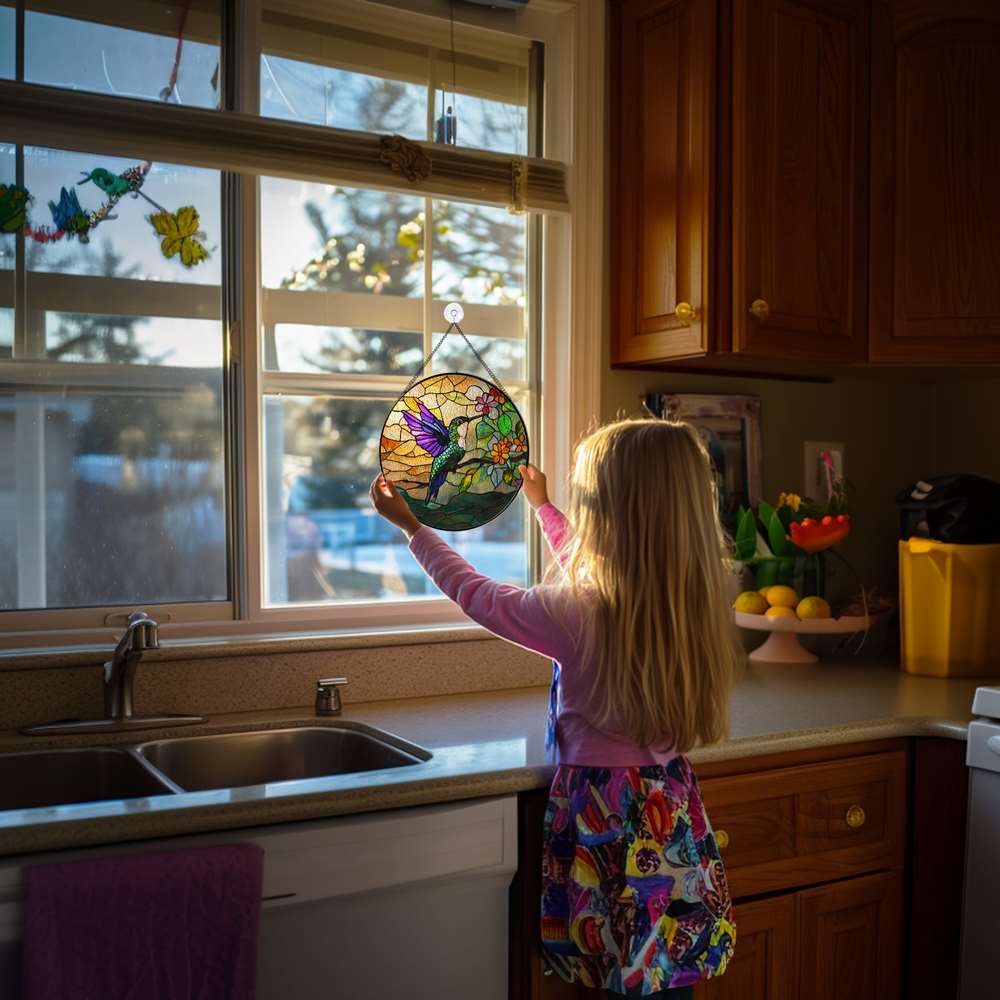Personalized Hummingbird stained-glass-inspired suncatcher by Foswick