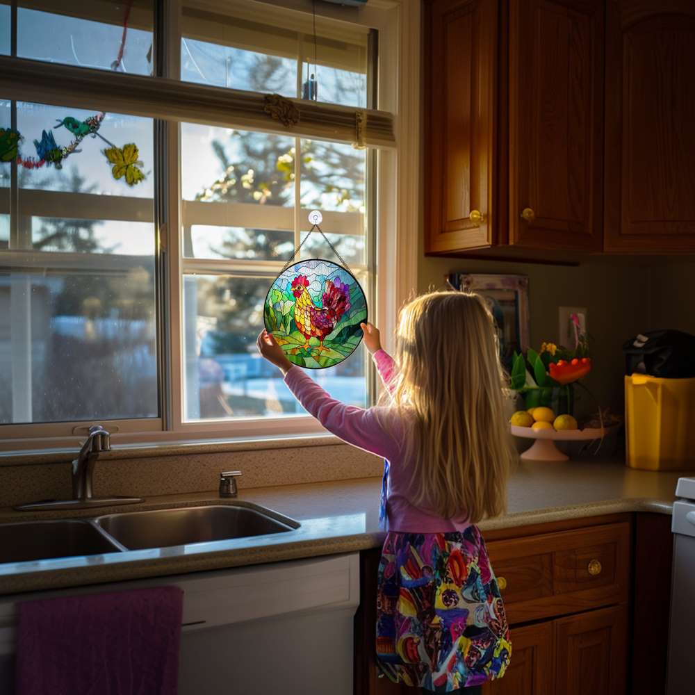 Personalized Chicken stained-glass-inspired suncatcher by Foswick