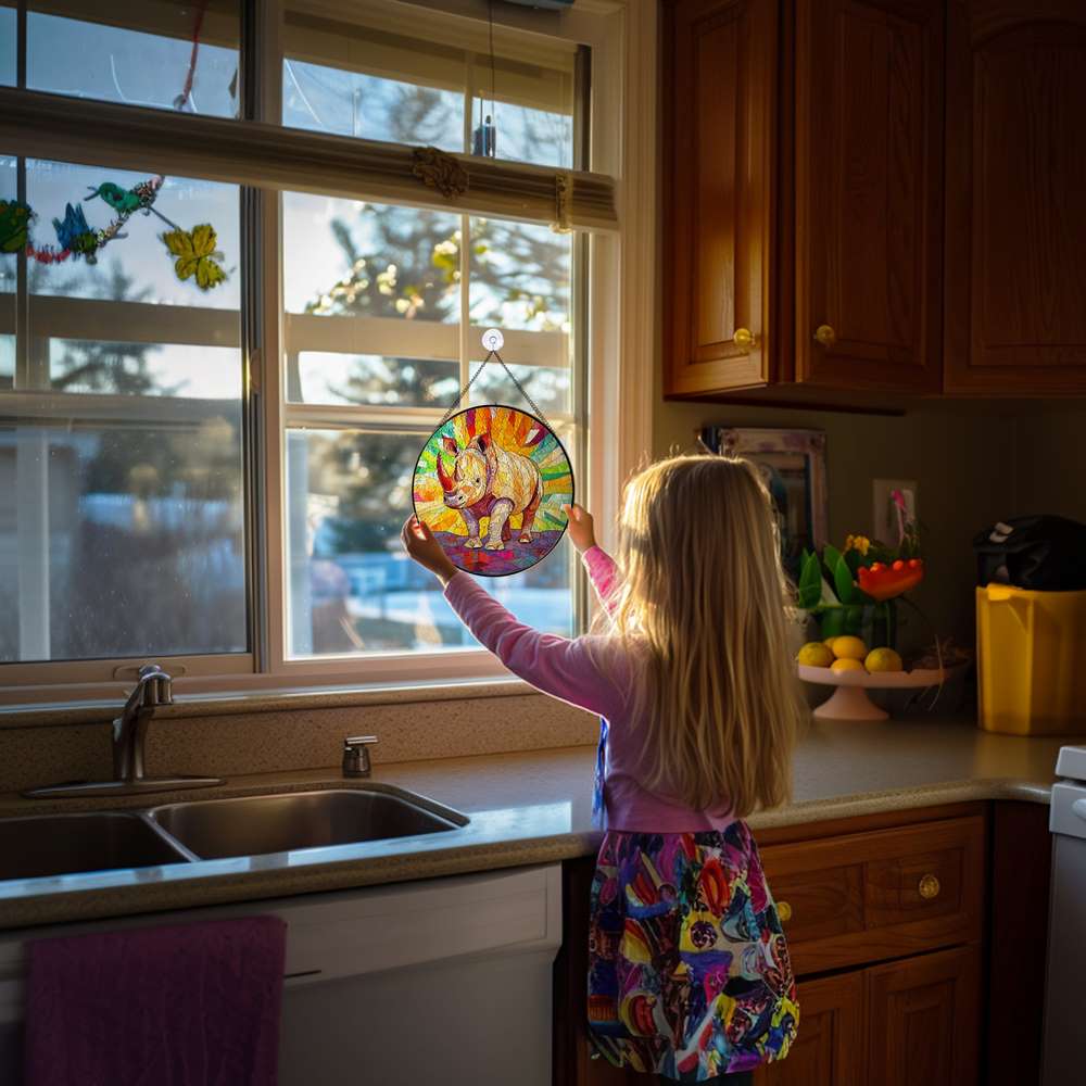 Personalized Rhino stained-glass-inspired suncatcher by Foswick