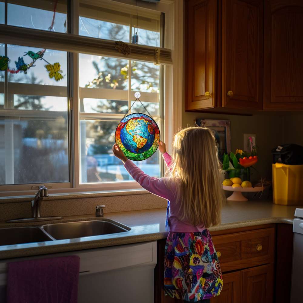 Personalized Earth stained-glass-inspired suncatcher by Foswick