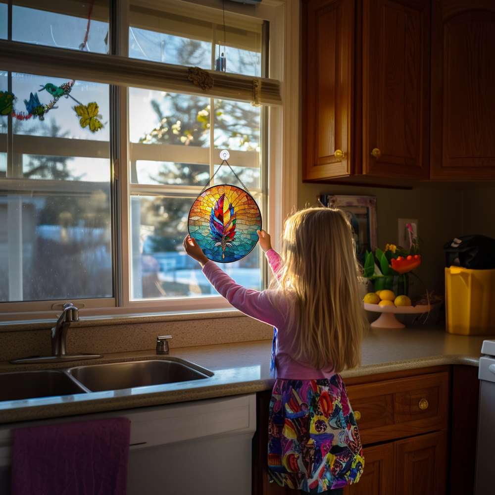 Personalized Native American Feather stained-glass-inspired suncatcher by Foswick