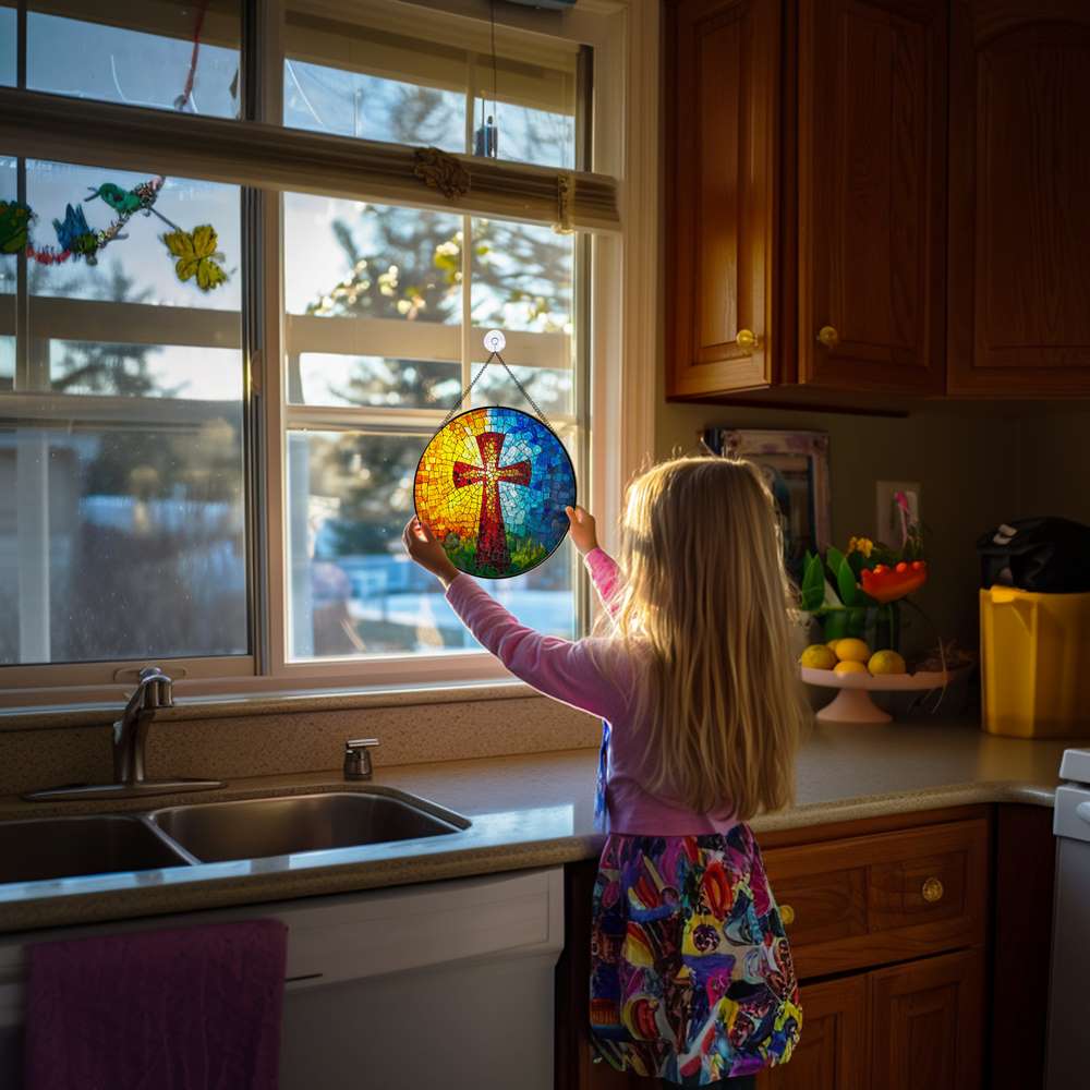 Personalized Cross stained-glass-inspired suncatcher by Foswick