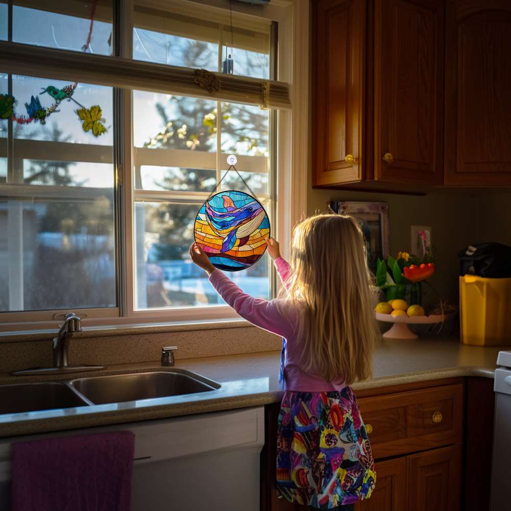 Personalized Whale stained-glass-inspired suncatcher by Foswick