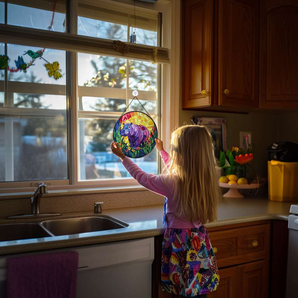 Personalized Hippo stained-glass-inspired suncatcher by Foswick