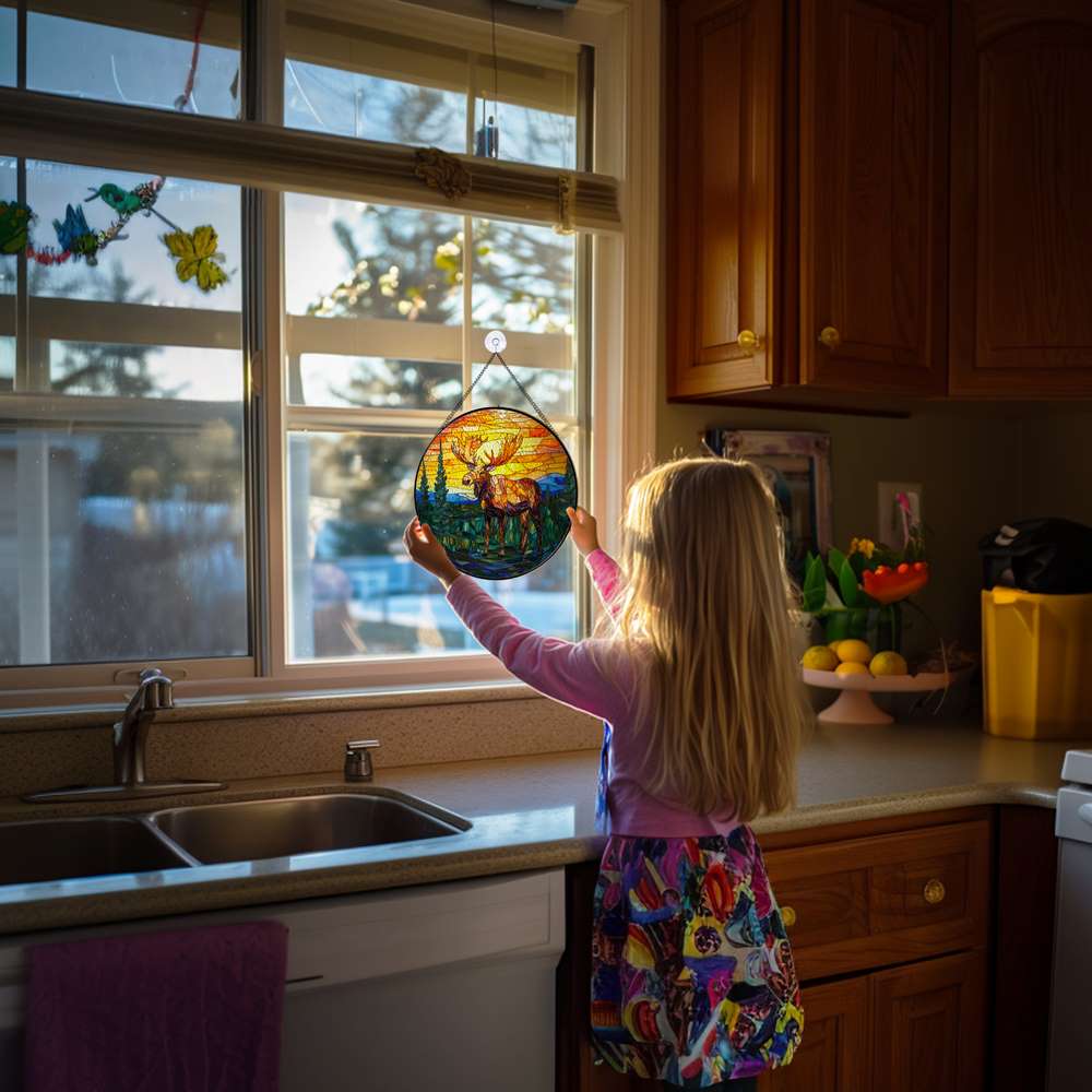 Personalized Moose stained-glass-inspired suncatcher by Foswick