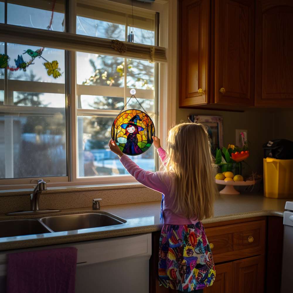 Personalized Witch stained-glass-inspired suncatcher by Foswick