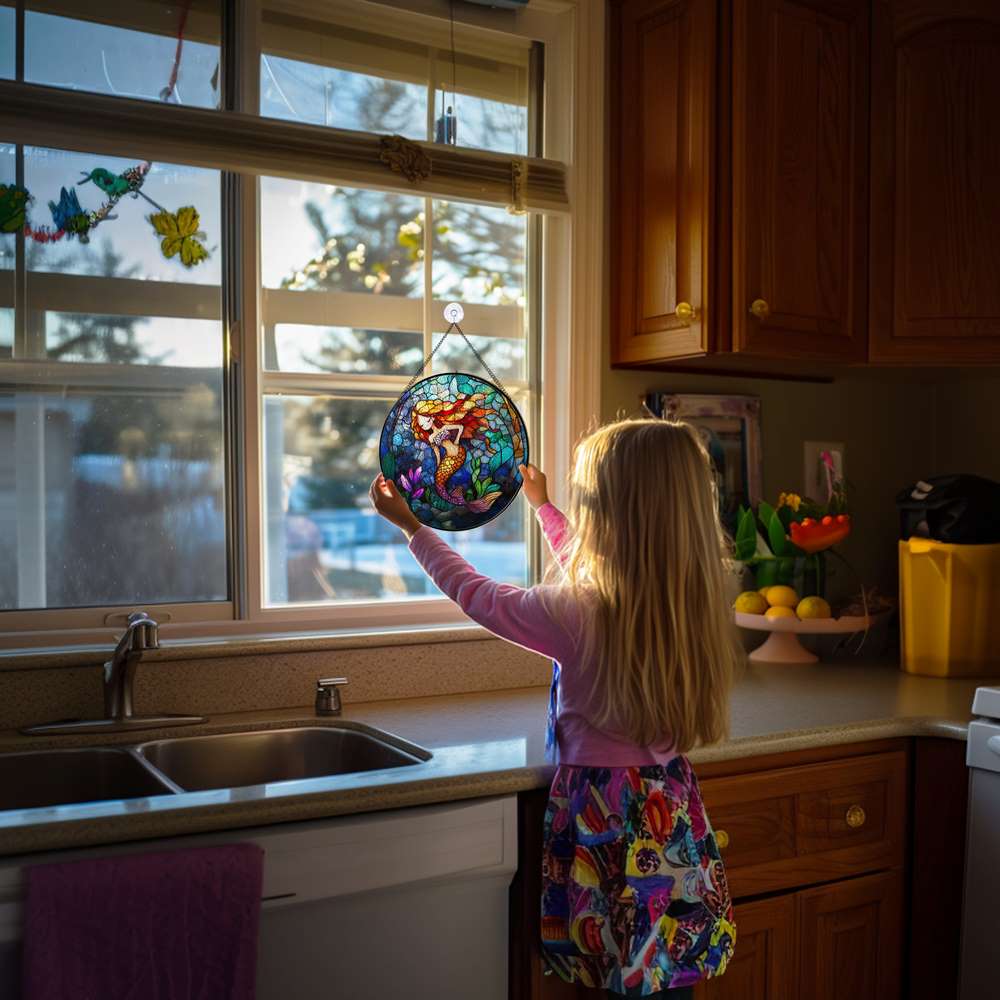 Personalized Mermaid stained-glass-inspired suncatcher by Foswick