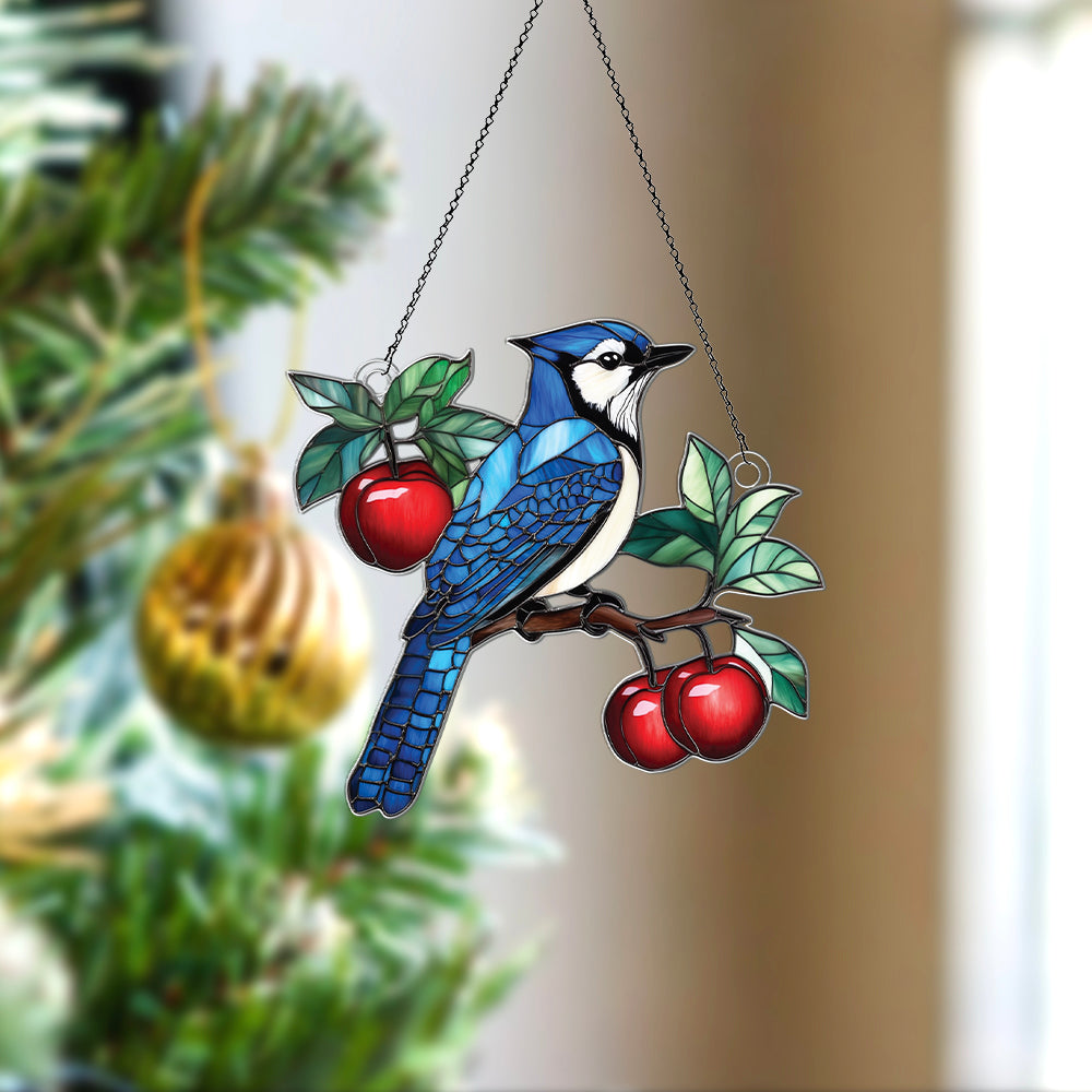 Personalized Blue Jay acrylic Christmas ornament by Foswick