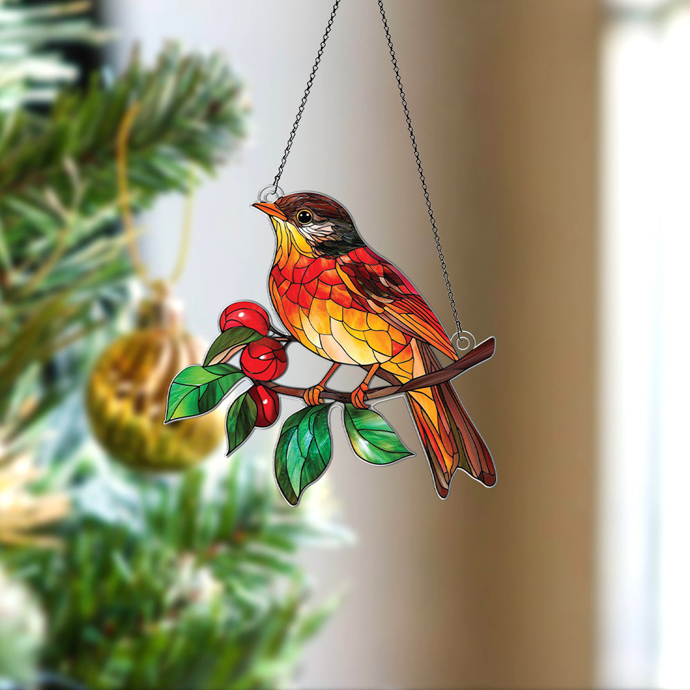 Personalized Thrush Bird acrylic Christmas ornament by Foswick