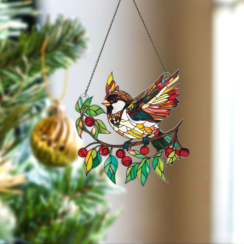 Personalized Sparrows acrylic Christmas ornament by Foswick