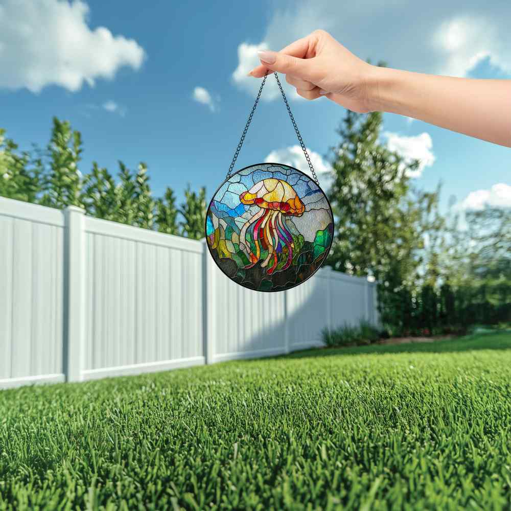 Personalized Jellyfish stained-glass-inspired suncatcher by Foswick