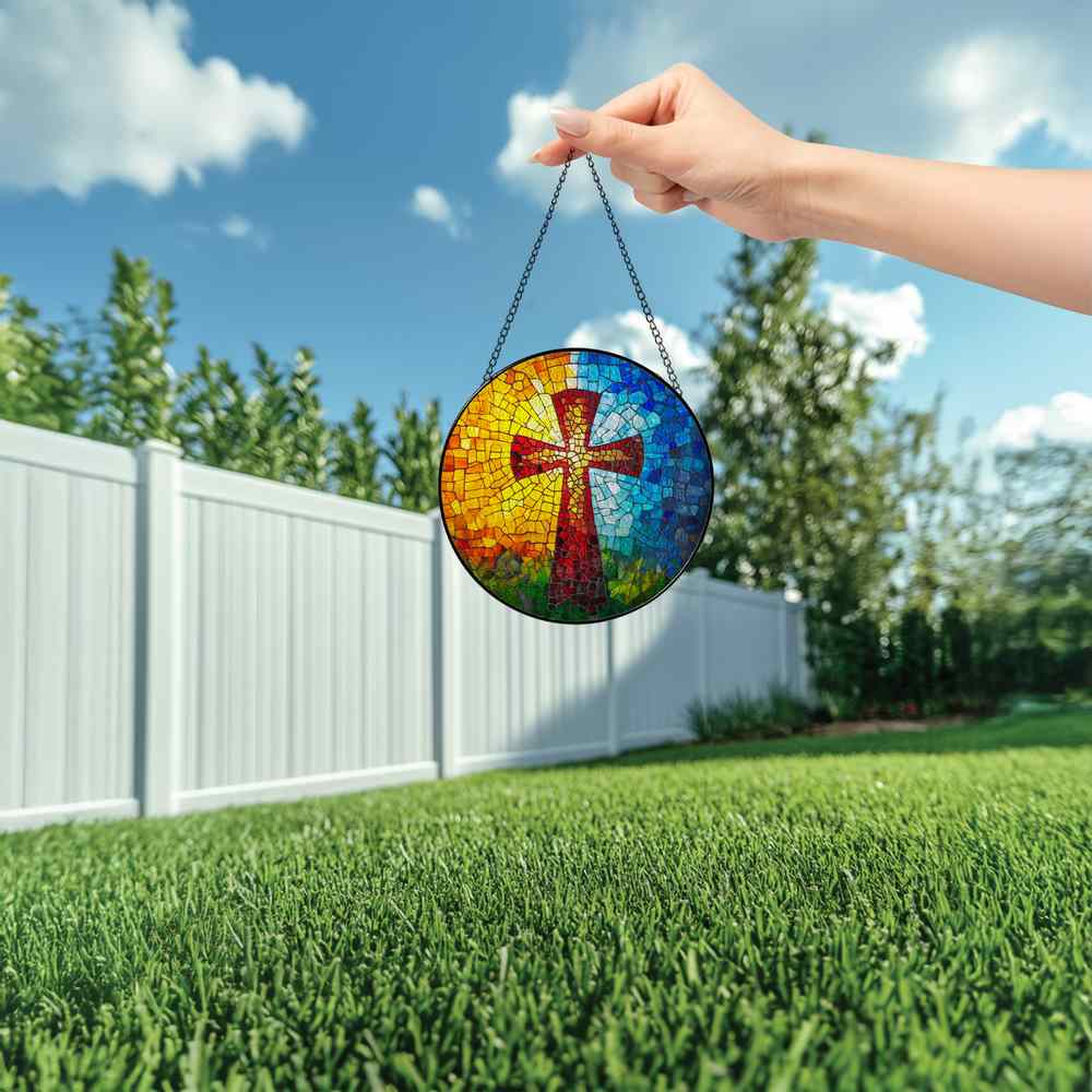 Personalized Cross stained-glass-inspired suncatcher by Foswick