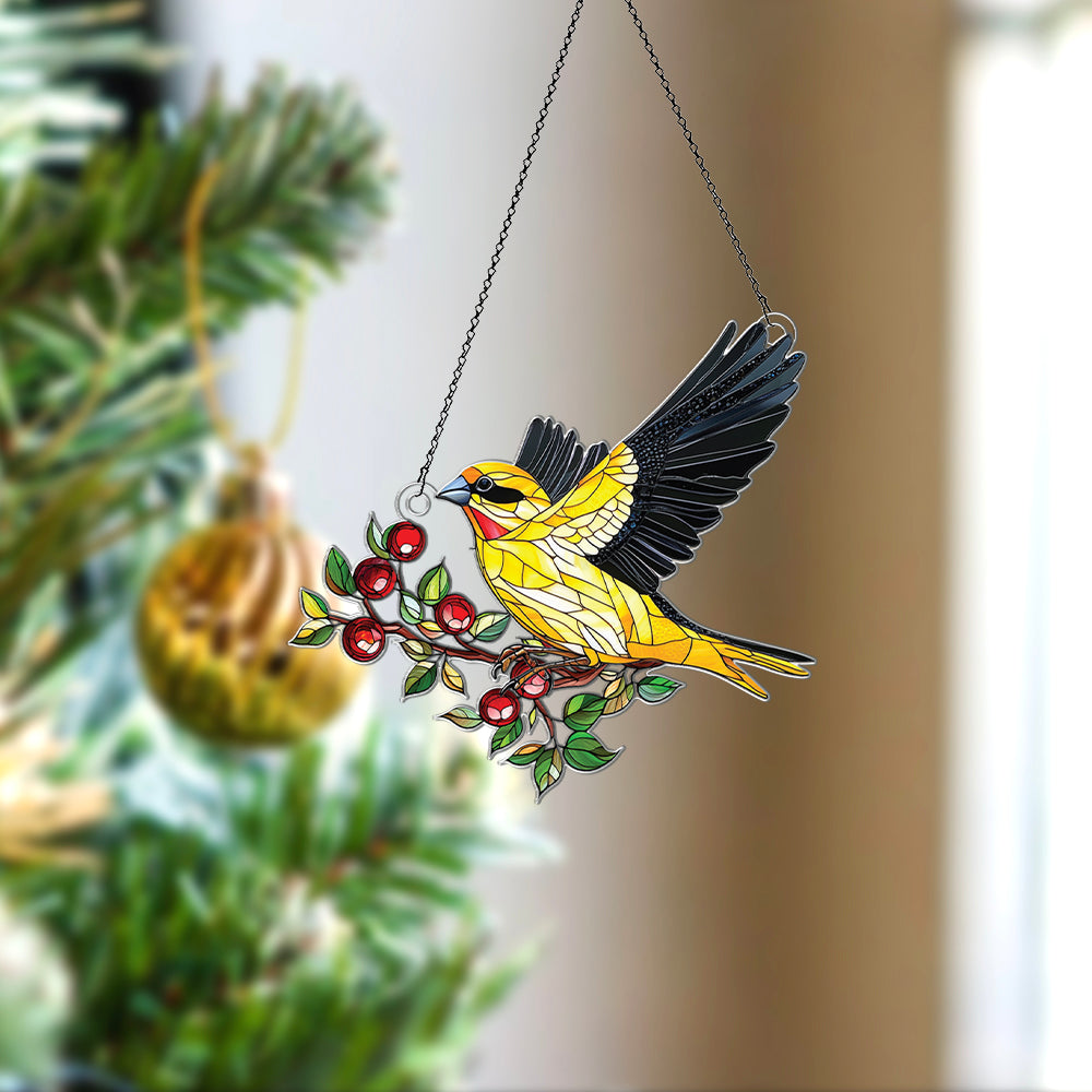 Personalized Gold Finch Bird acrylic Christmas ornament by Foswick