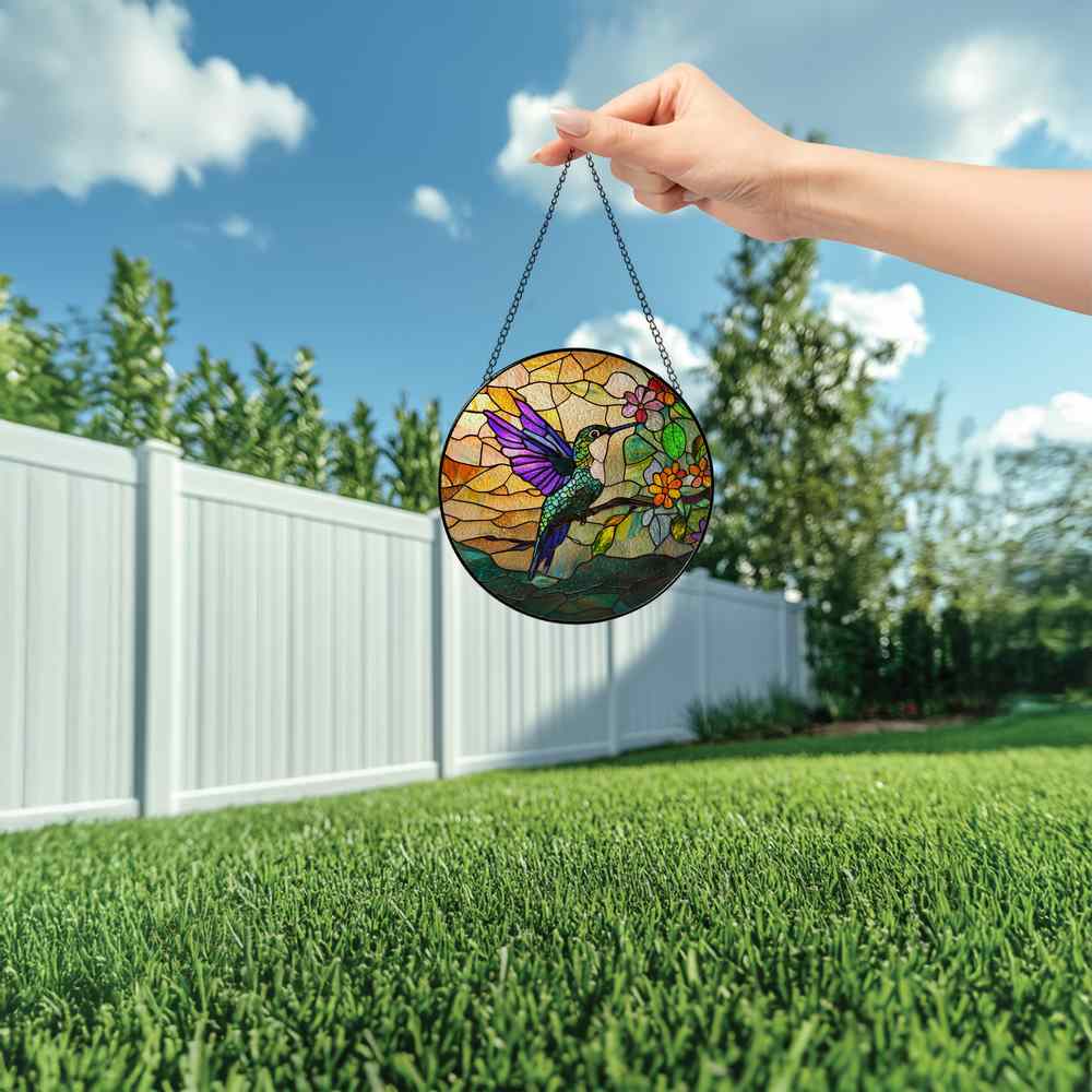 Personalized Hummingbird stained-glass-inspired suncatcher by Foswick