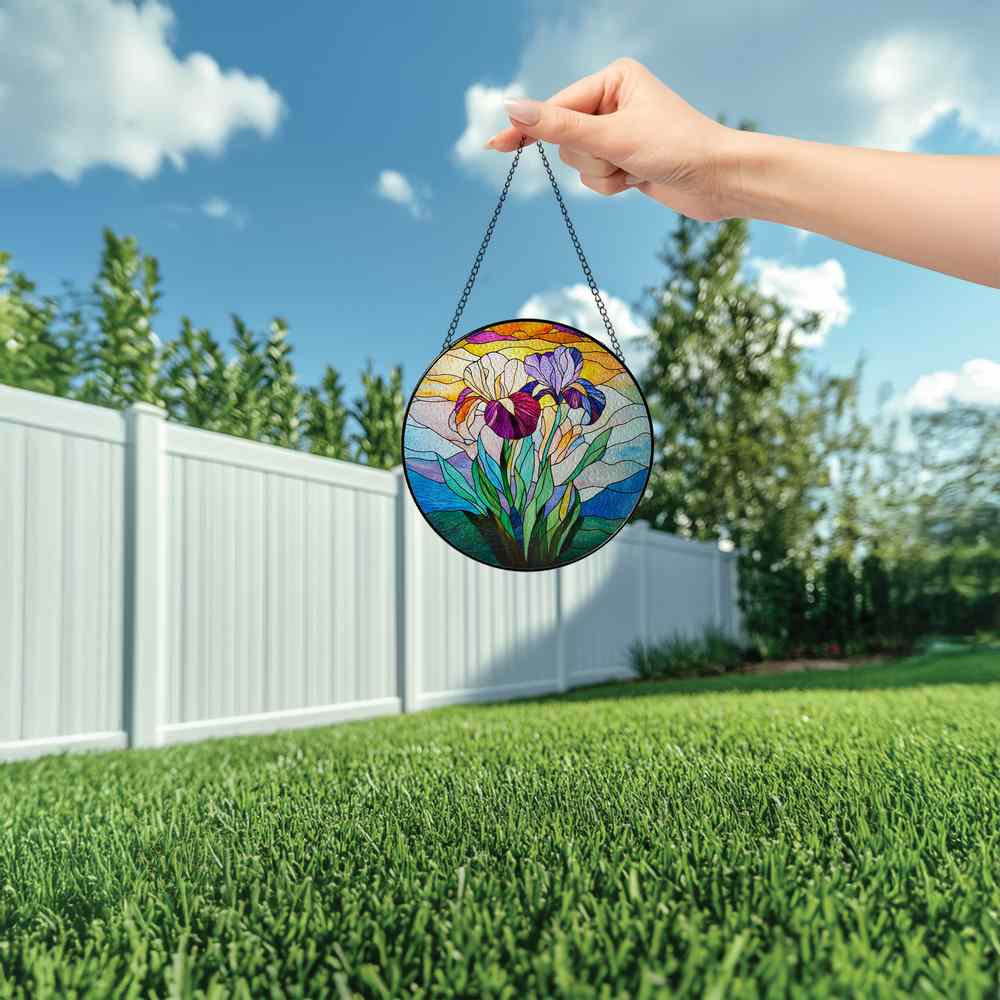 Personalized Iris Flower stained-glass-inspired suncatcher by Foswick