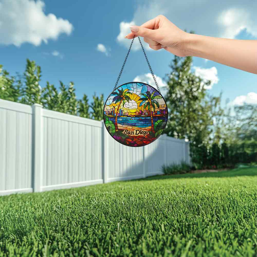 Personalized San Diego stained-glass-inspired suncatcher by Foswick