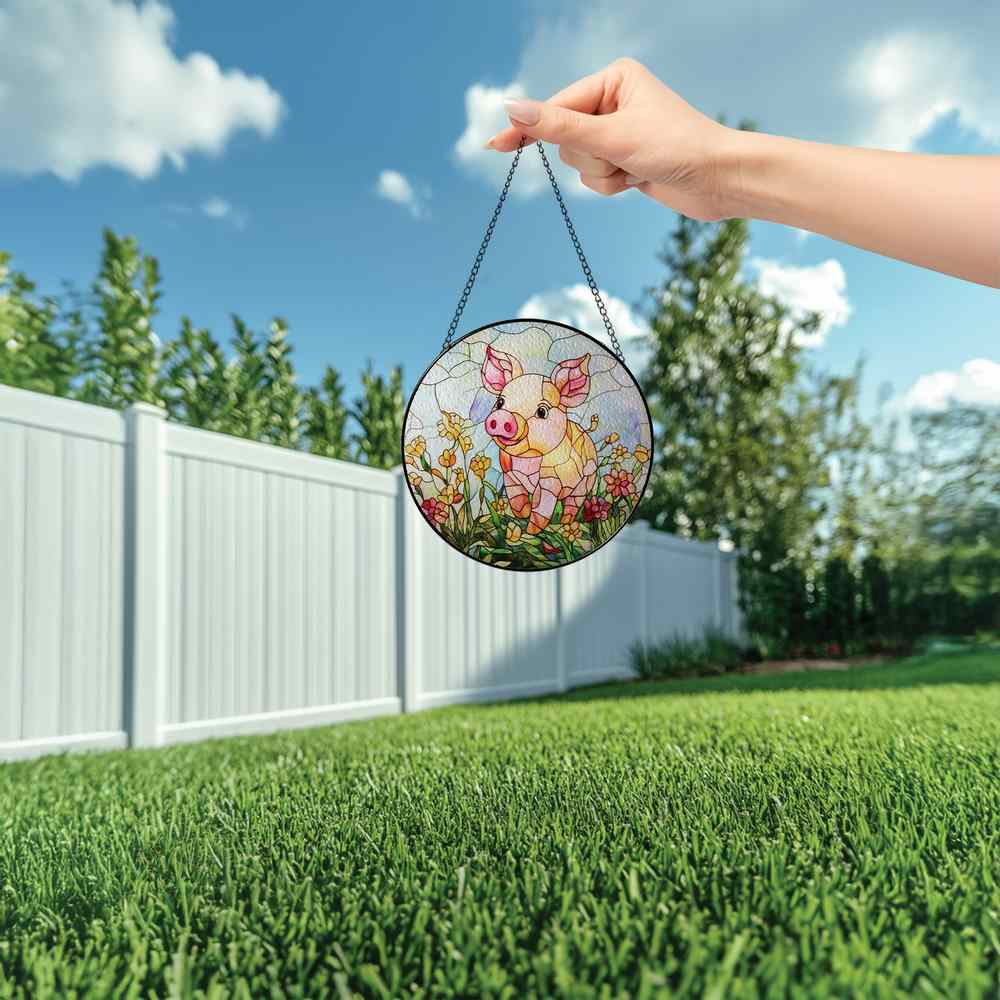 Personalized Pig stained-glass-inspired suncatcher by Foswick