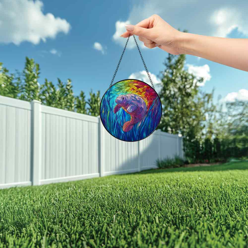 Personalized Manatee stained-glass-inspired suncatcher by Foswick