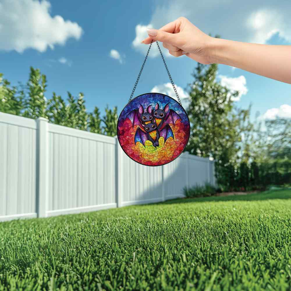 Personalized Vampire Bat stained-glass-inspired suncatcher by Foswick