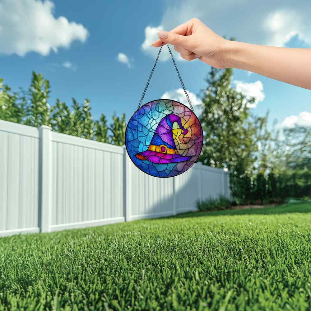 Personalized Witch Hat stained-glass-inspired suncatcher by Foswick