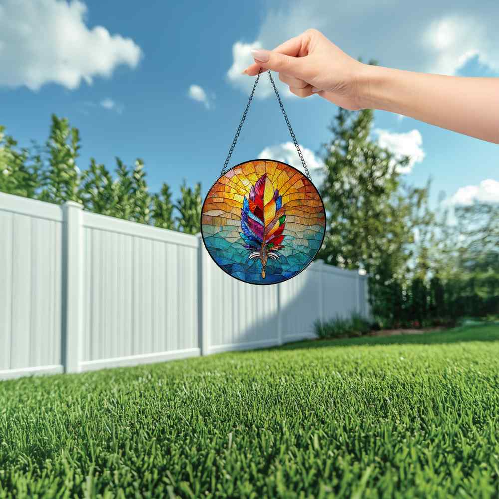 Personalized Native American Feather stained-glass-inspired suncatcher by Foswick