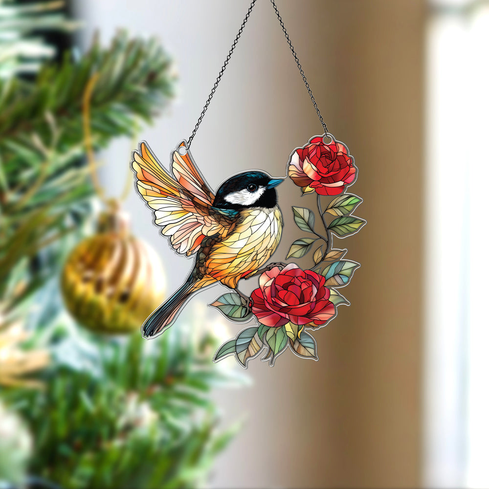 Personalized Chickadee acrylic Christmas ornament by Foswick