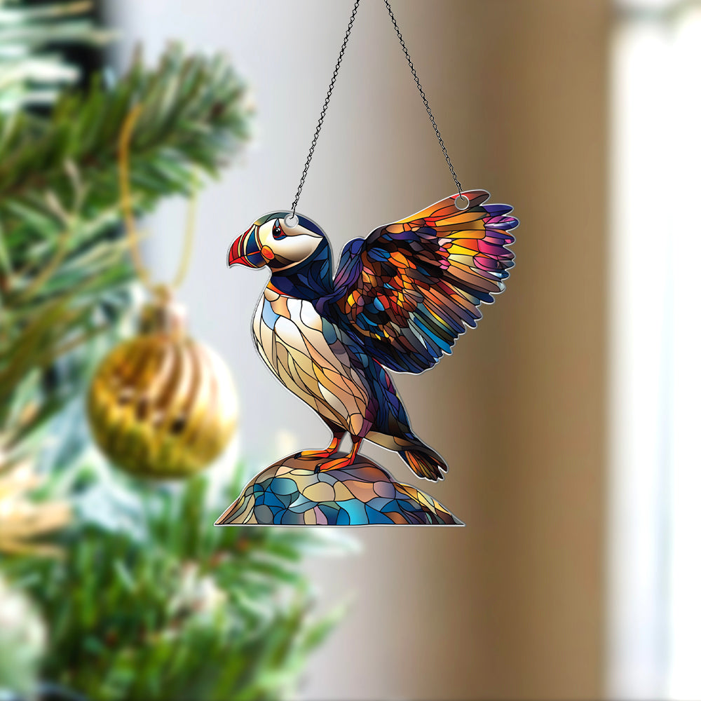 Personalized Puffin acrylic Christmas ornament by Foswick