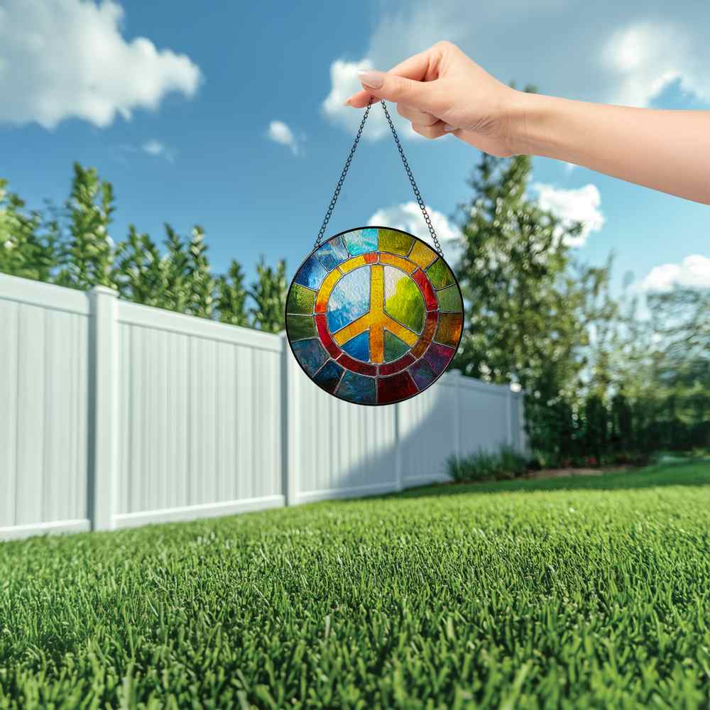Personalized Peace Symbol stained-glass-inspired suncatcher by Foswick