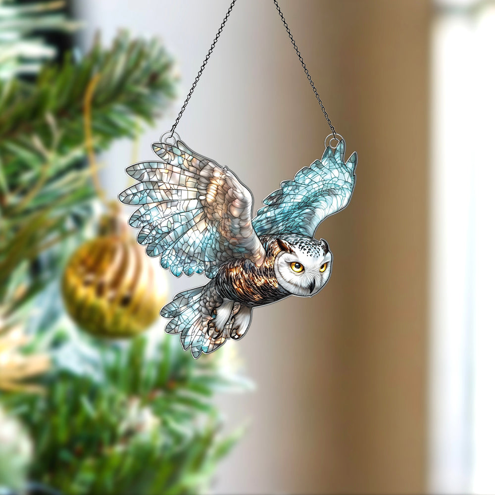 Personalized Snowy Owl acrylic Christmas ornament by Foswick