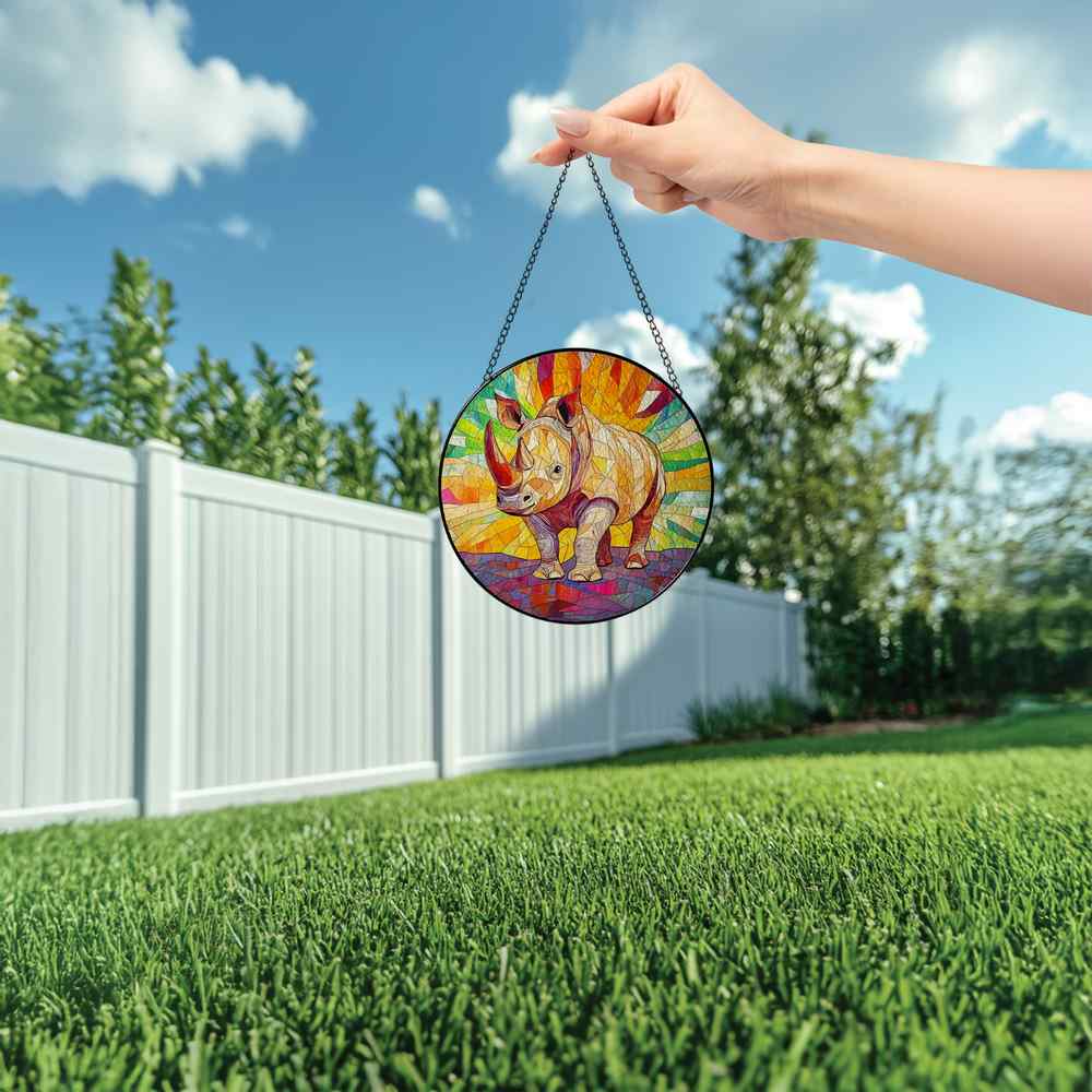 Personalized Rhino stained-glass-inspired suncatcher by Foswick