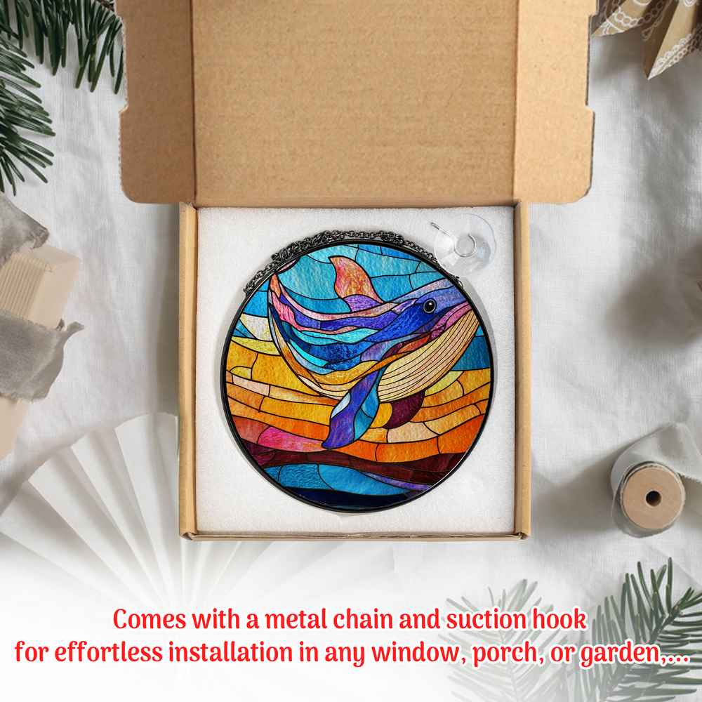 Personalized Whale stained-glass-inspired suncatcher by Foswick