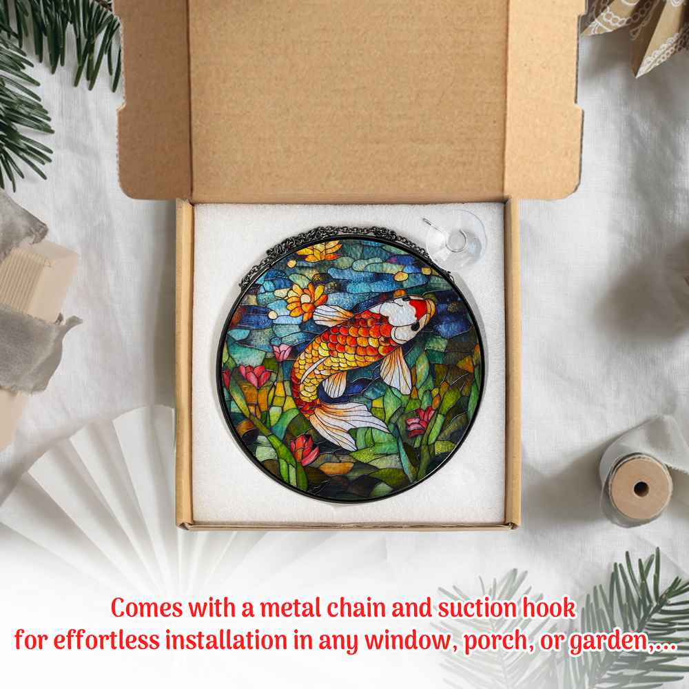 Personalized Koi Fish stained-glass-inspired suncatcher by Foswick