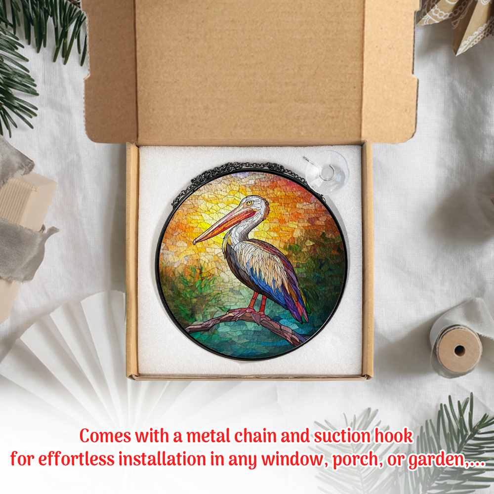 Personalized Pelican stained-glass-inspired suncatcher by Foswick