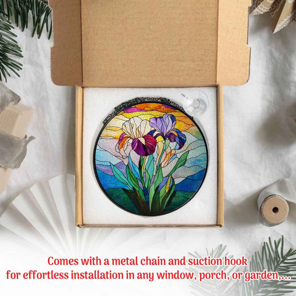 Personalized Iris Flower stained-glass-inspired suncatcher by Foswick