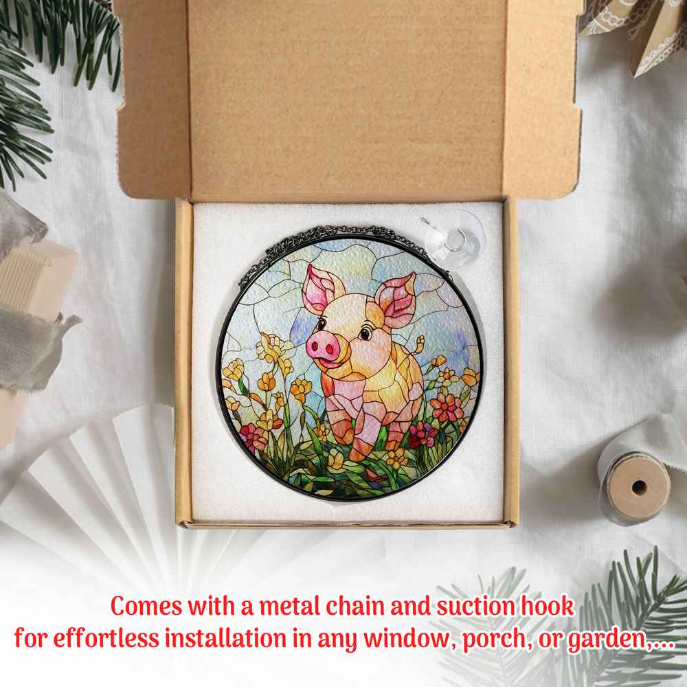 Personalized Pig stained-glass-inspired suncatcher by Foswick