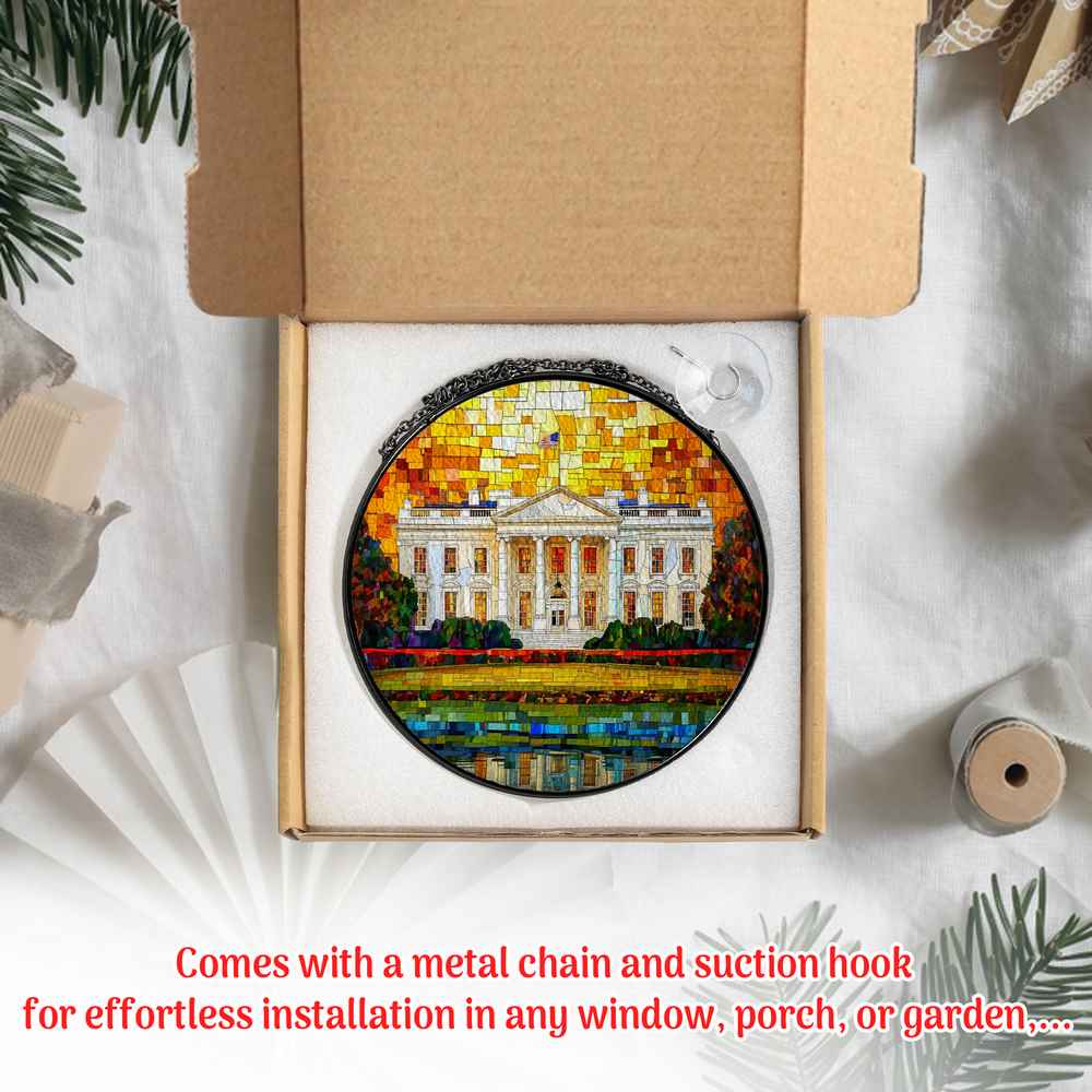 Personalized White House stained-glass-inspired suncatcher by Foswick