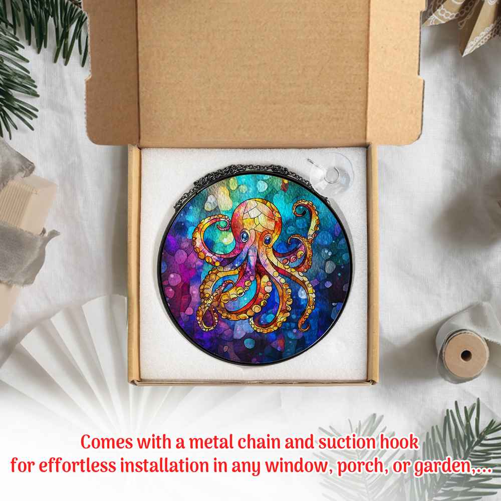 Personalized Octopus stained-glass-inspired suncatcher by Foswick