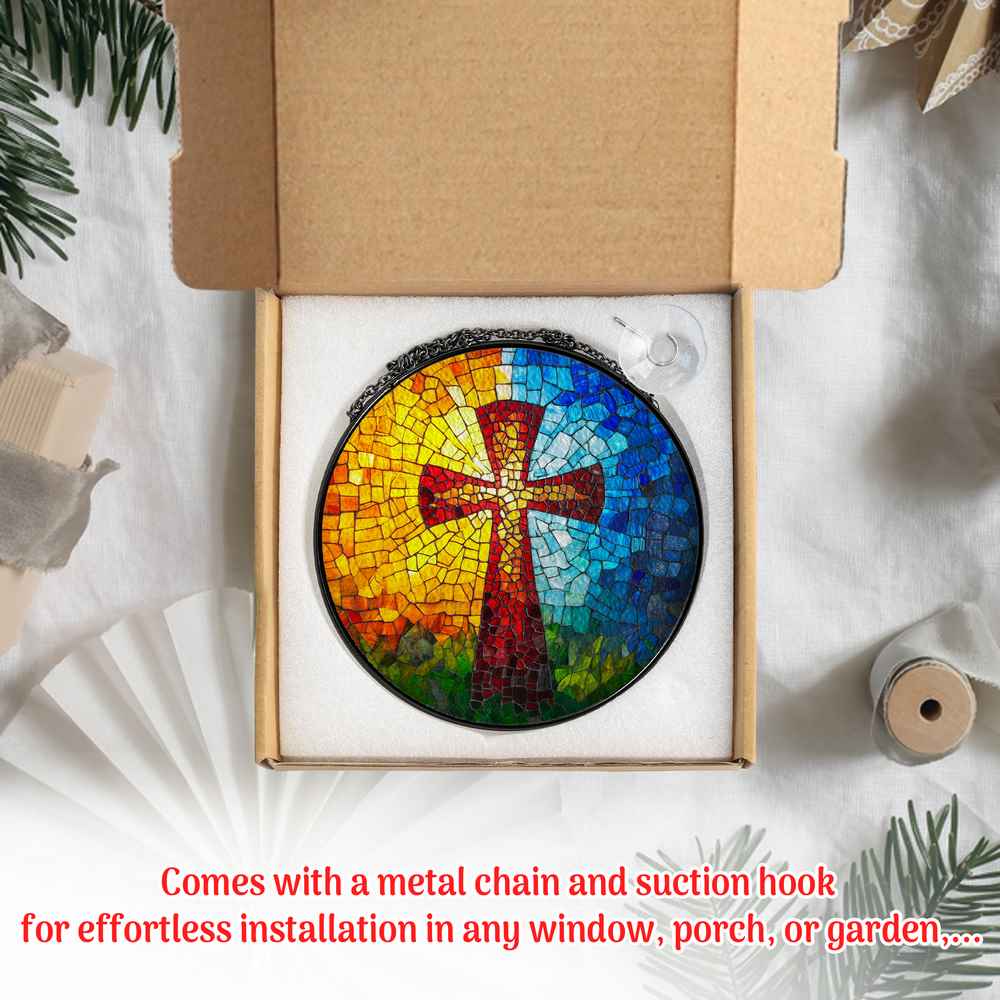 Personalized Cross stained-glass-inspired suncatcher by Foswick
