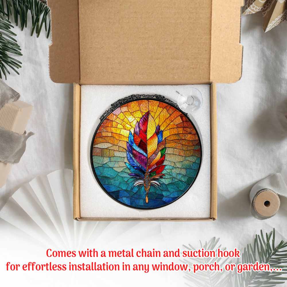 Personalized Native American Feather stained-glass-inspired suncatcher by Foswick