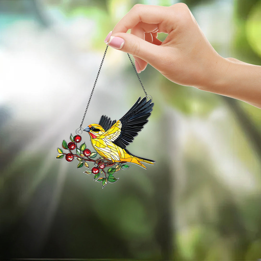 Personalized Gold Finch Bird acrylic Christmas ornament by Foswick