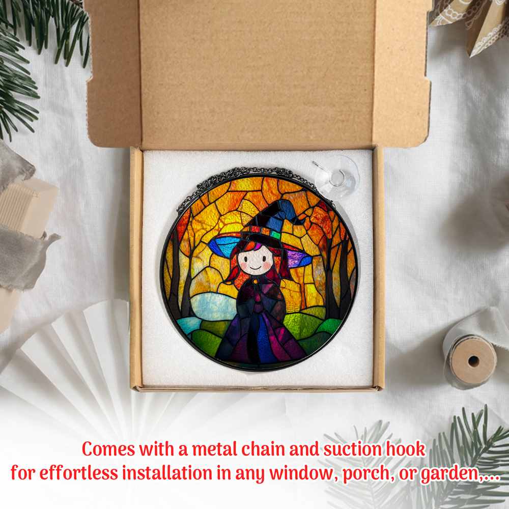 Personalized Witch stained-glass-inspired suncatcher by Foswick