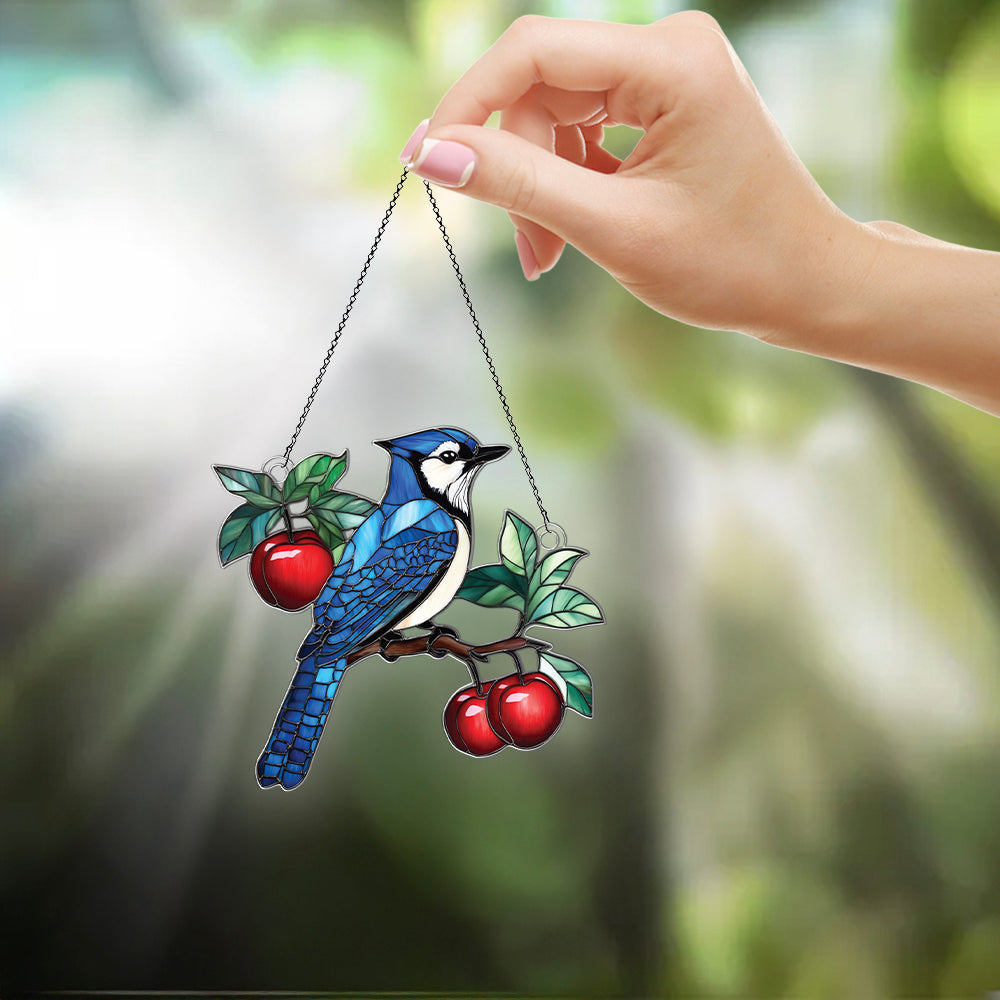 Personalized Blue Jay acrylic Christmas ornament by Foswick