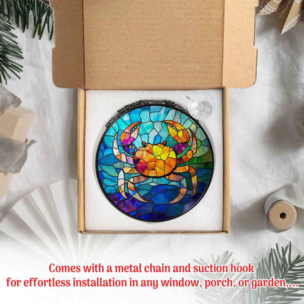 Personalized Crab stained-glass-inspired suncatcher by Foswick
