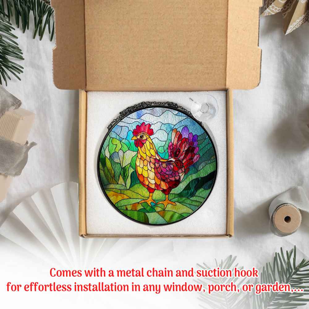 Personalized Chicken stained-glass-inspired suncatcher by Foswick