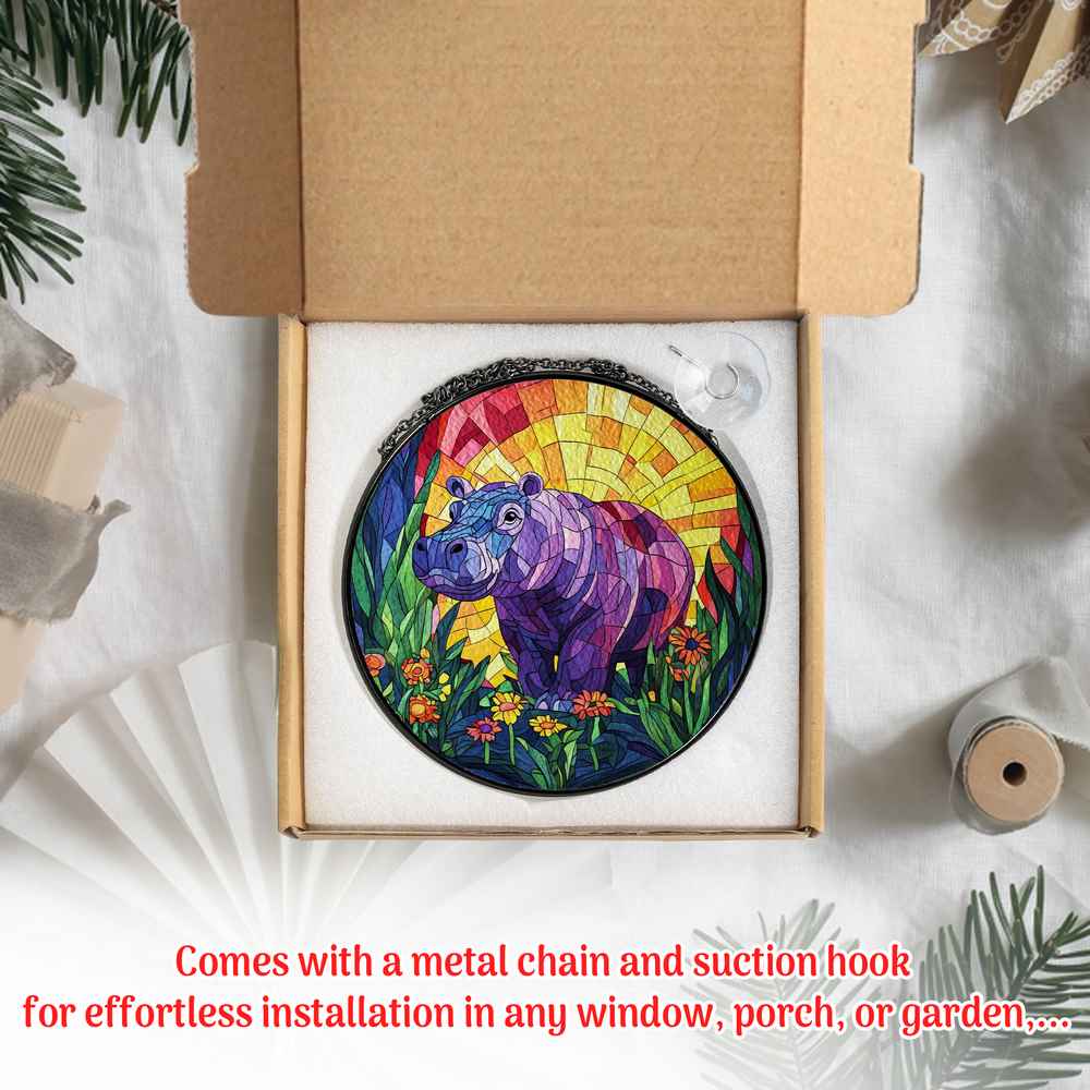 Personalized Hippo stained-glass-inspired suncatcher by Foswick