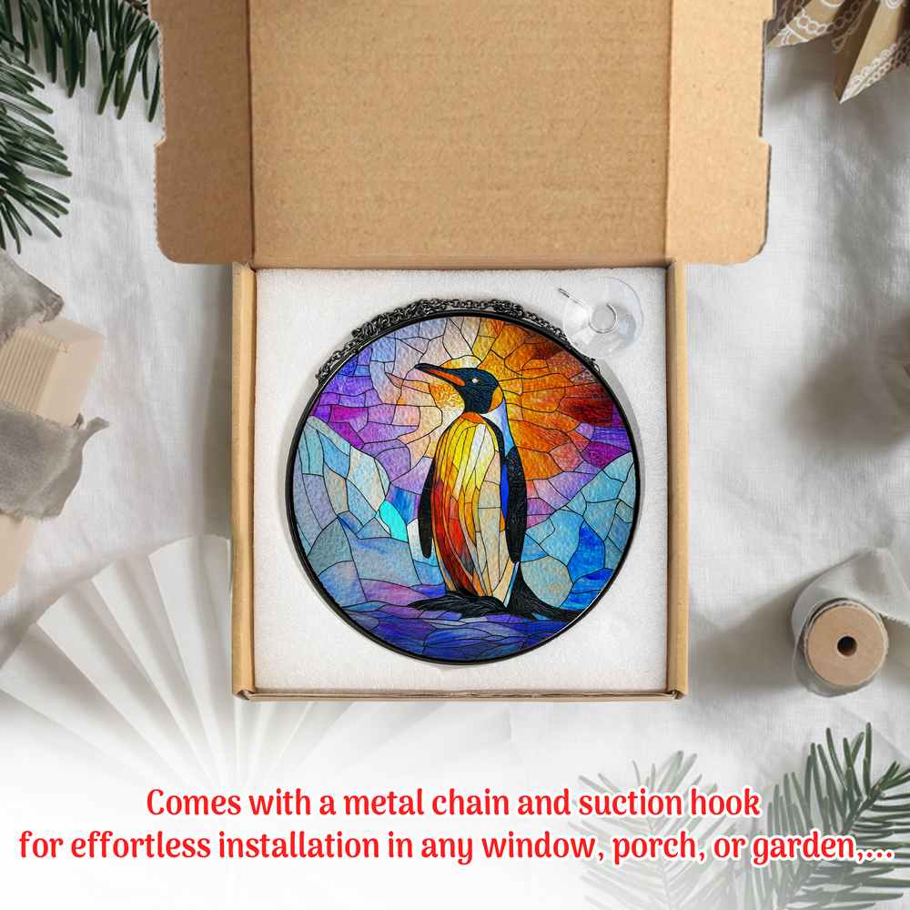 Personalized Penguin stained-glass-inspired suncatcher by Foswick