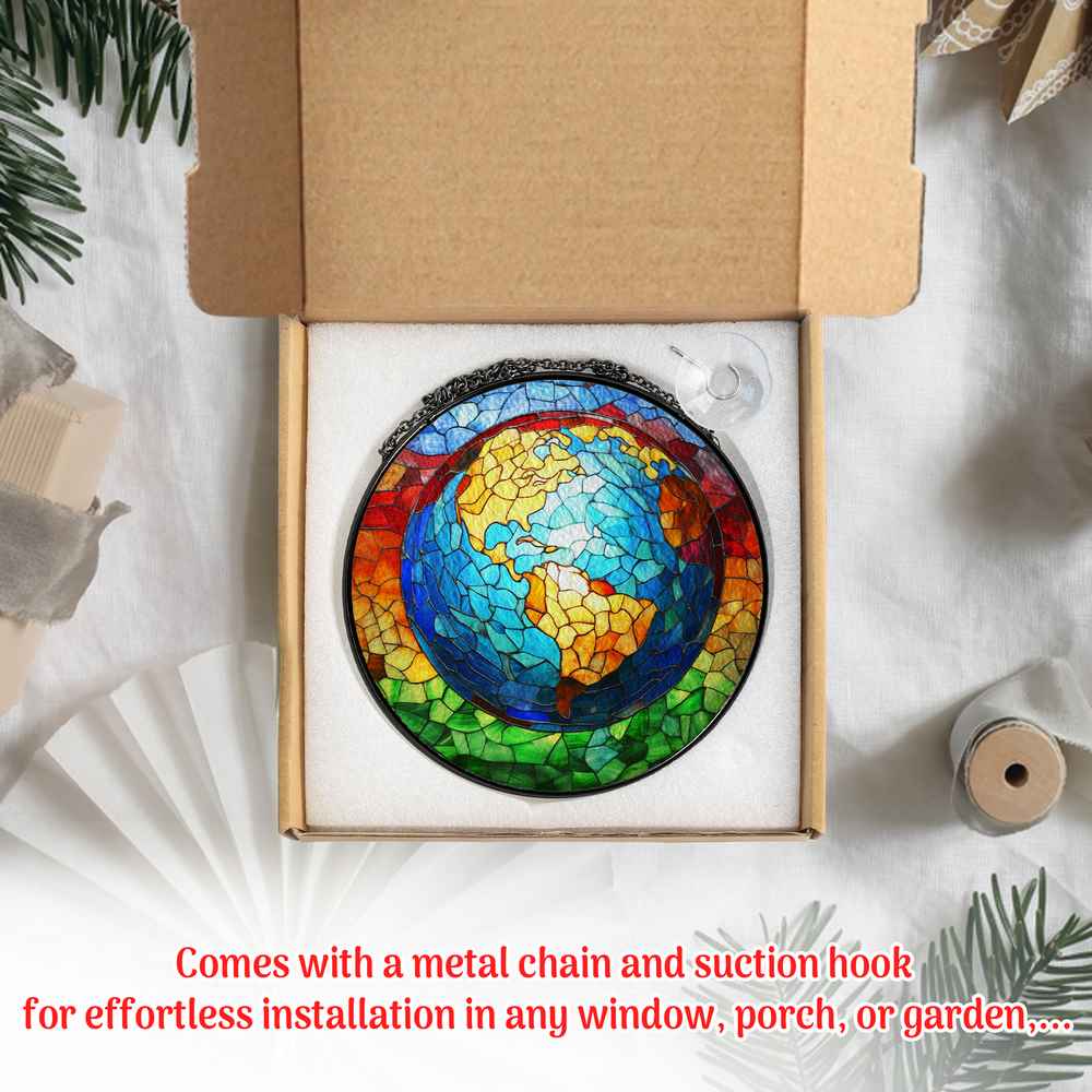 Personalized Earth stained-glass-inspired suncatcher by Foswick