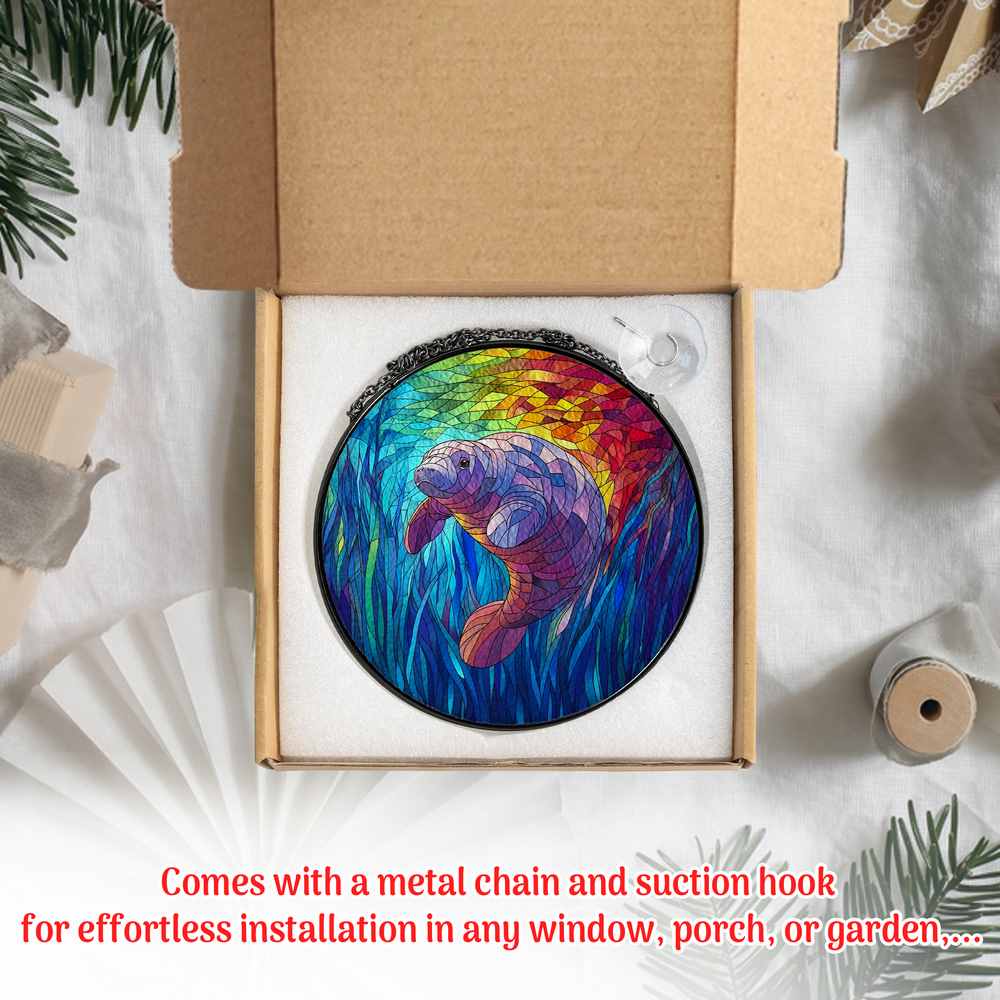 Personalized Manatee stained-glass-inspired suncatcher by Foswick